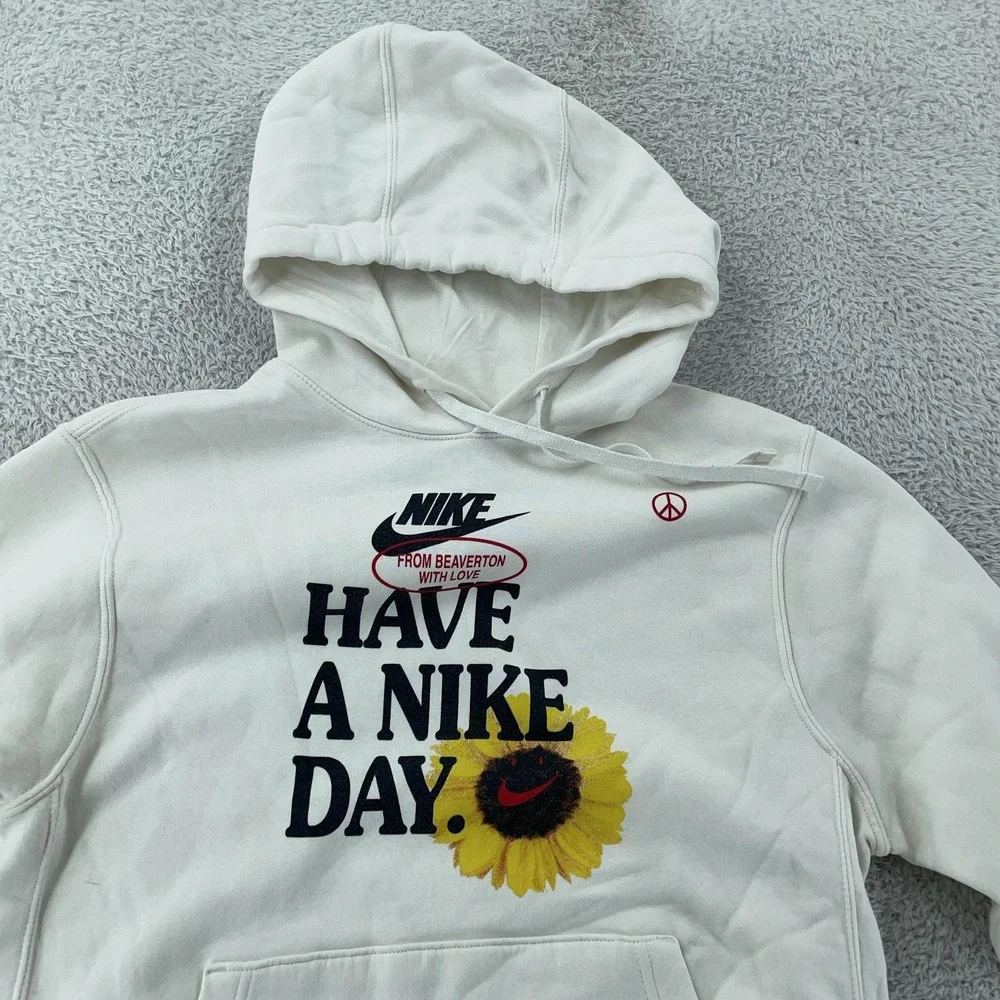 Nike Hoodie Mens Medium White Have‎ A Nike Day Sunflower Pullover Sweatshirt